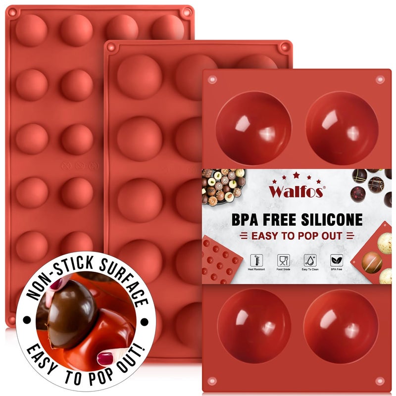 Walfos Semi Sphere Silicone Mold, Silicone Chocolate Molds,3 Packs Baking Molds for Making Chocolate, Cake, Jelly, Dome Mousse (6 Cups, 15 Cups and 24 Cups) - Image 1